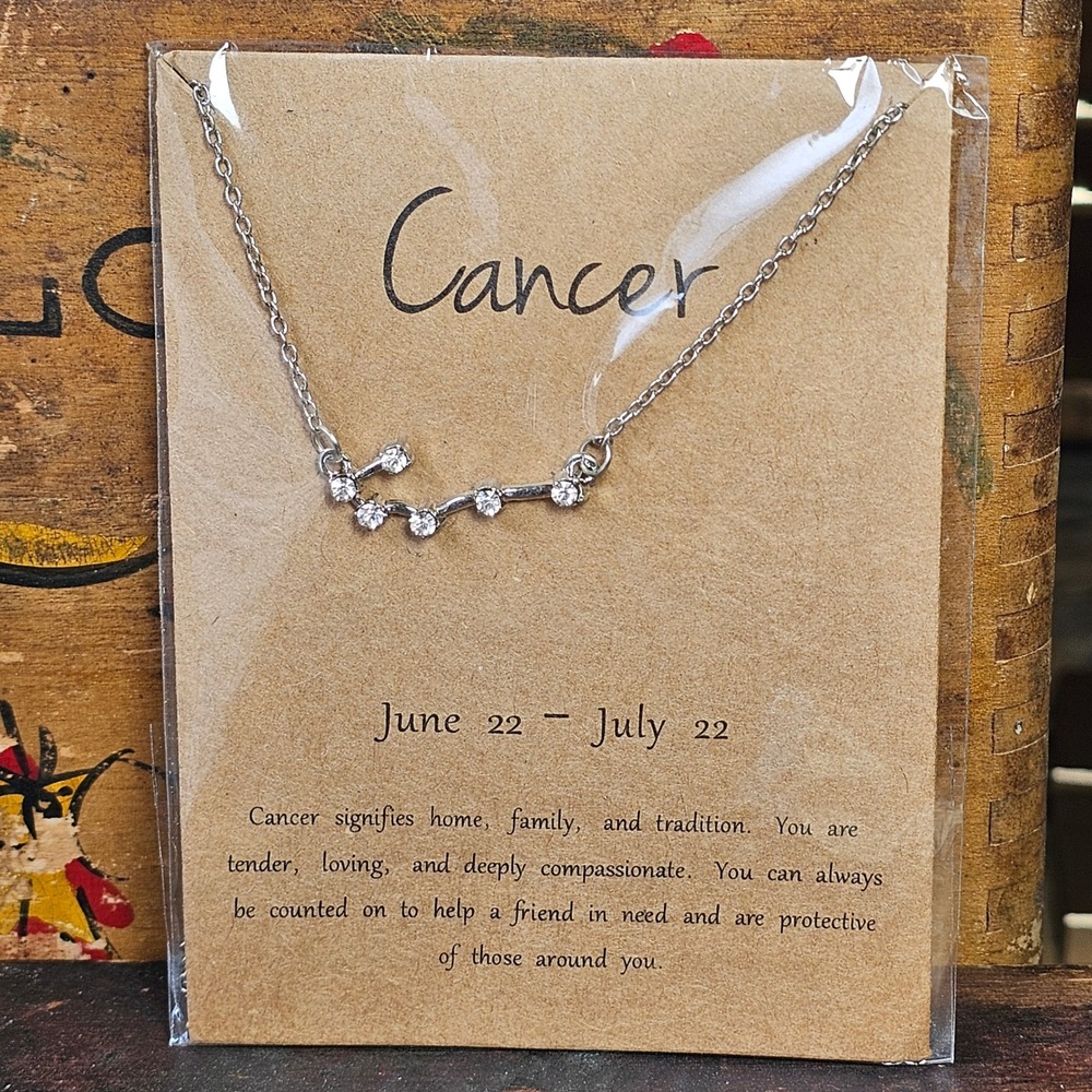 Silver Cancer Zodiac Necklace Constellation Rhinestone Womens OS Dainty Jewelry